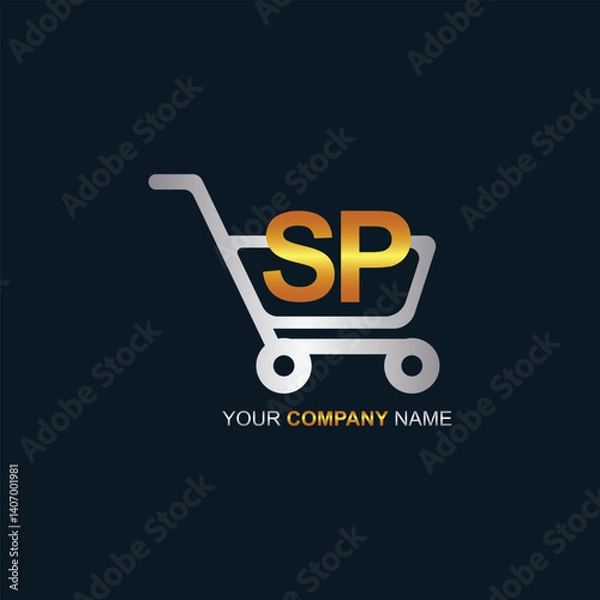 Fototapeta Shopping cart vector SP logo design. SP logo design is used for supermarket or supermall and grocery market.