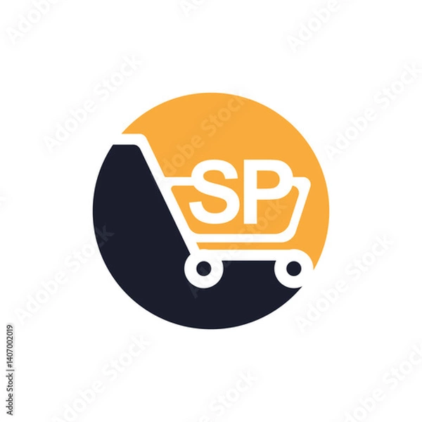 Fototapeta Shopping cart vector SP logo design. SP logo design is used for supermarket or supermall and grocery market.