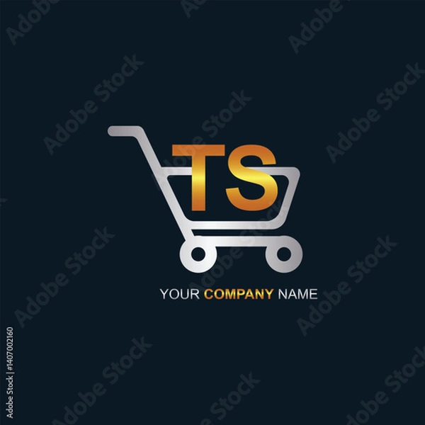 Fototapeta Shopping cart vector TS logo design. TS logo design is used for supermarket or supermall and grocery market.