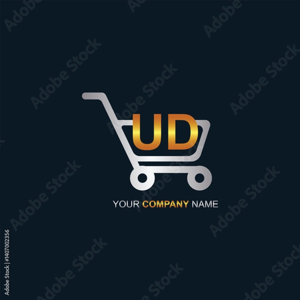 Fototapeta Shopping cart vector UD logo design. UD logo design is used for supermarket or supermall and grocery market.
