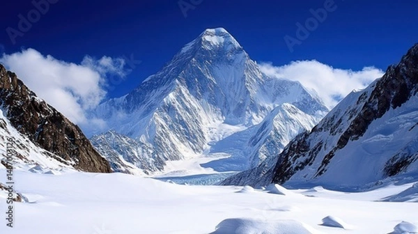 Obraz Snow-capped mountain peak, glacier valley, Himalayan landscape, scenic view, nature photography, for background use