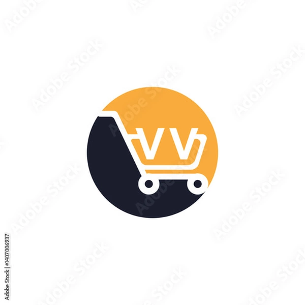 Fototapeta Shopping cart vector VV logo design.VV logo design is used for supermarket or supermall and grocery market.