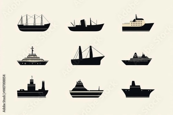 Obraz Collection of web images of marine themes, transport, fish, ocean elements on a neutral background
