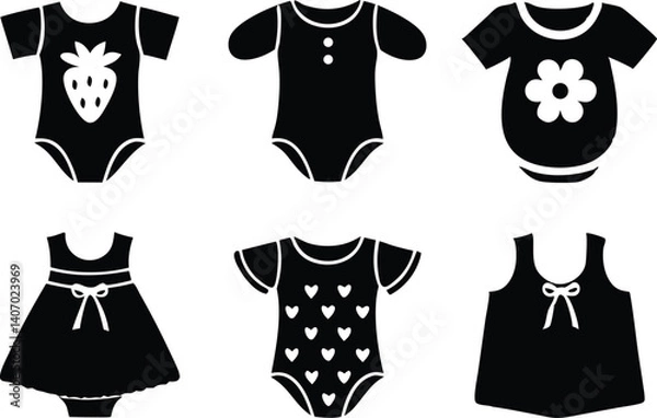 Obraz Romper and onesie set silhouette black vector art work
