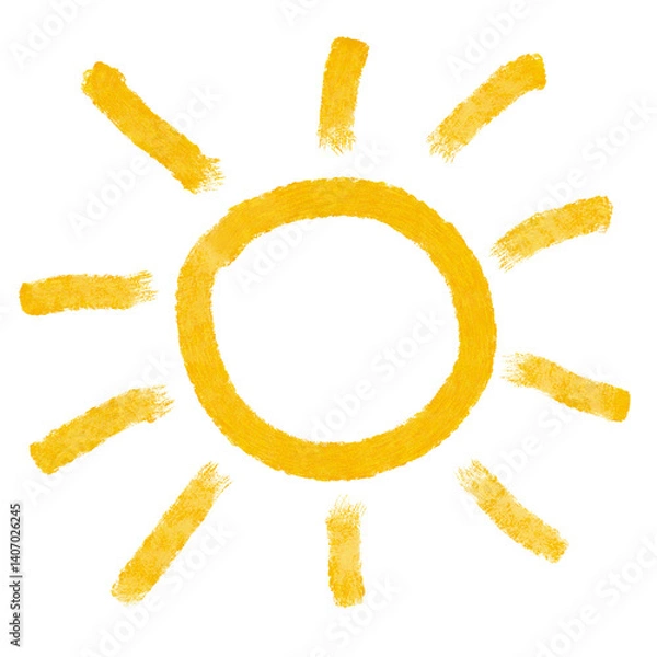 Fototapeta Simple Wax Crayon Drawing-like Sun. Doodle Sun. Cute Nursery Art with Hand Drawn Yellow Sun. Childish Style Yellow Sun Made of Scribbles. 