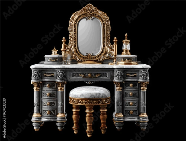 Fototapeta Luxurious Vanity: A Regal Dressing Table with Ornate Mirror