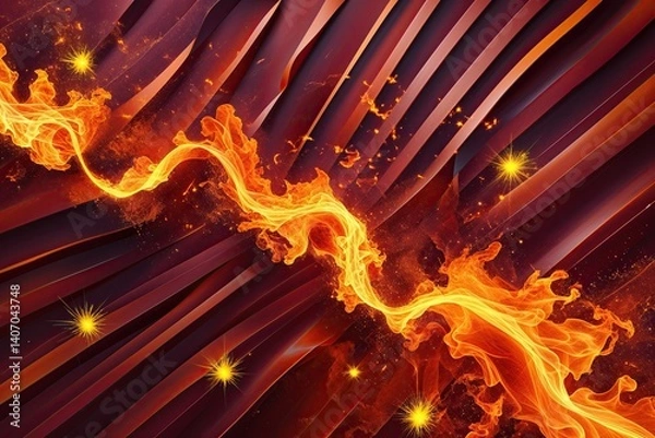 Fototapeta Vibrant Dynamic Orange Fiery Backdrop with Burgundy Strips and Bright Yellow Sparks for a Cozy Autumn Theme