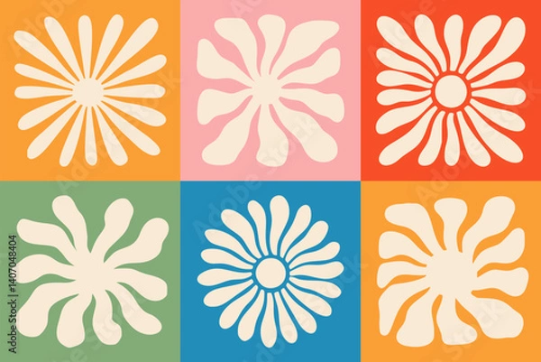 Obraz Abstract Boho Sun Vector Icon. Groovy And Wavy Flower Organic Silhouette for Contemporary Summer Logo, Print. Boho Hand Drawn Coastal Design. Modern Poster with Irregular Cutout Sea Shape. Naive Art.