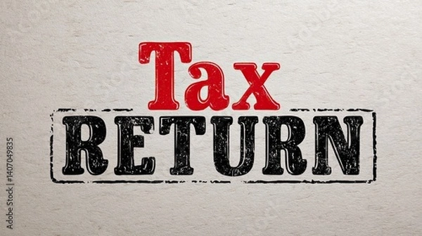 Fototapeta Tax return message in bold red and black stamp style on paper texture