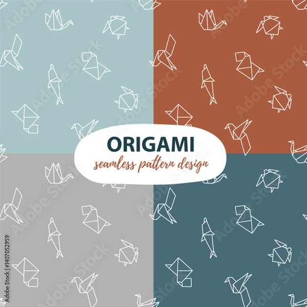 Fototapeta Vector origami seamless pattern.  Geometrical line animals fabric design. Set of four stylish seamless patterns. 
