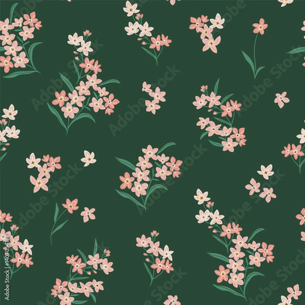 Fototapeta Vector floral seamless pattern in hand-drawn style. Boho summer forget me nots flowers repeat background. Botany ditsy seamless fabric design.
