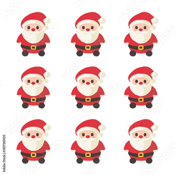 Fototapeta Very Simple flat 2D icon Christmas Mini Santa Claus set isolated on a white background, vector, flat design, animation design, simple flat 2D icon, minimalist design, clipart	