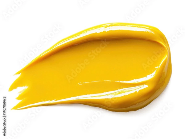 Fototapeta Mustard being squeezed into a playful shape on a clean white backdrop, crisp and isolated for use in advertising or menu designs