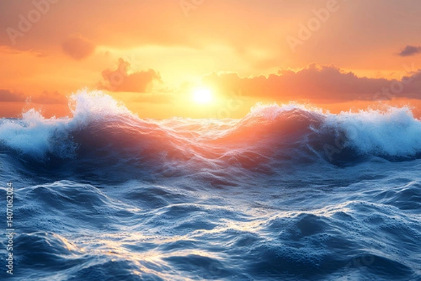 Obraz Stunning Ocean Waves at Sunset - Perfect for Print or Poster Design