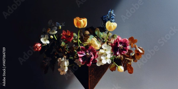 Obraz Paper flowers gradient of color texture. Generative AI