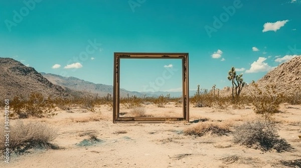 Obraz Empty picture frame in the middle of the desert, representing lost meaning