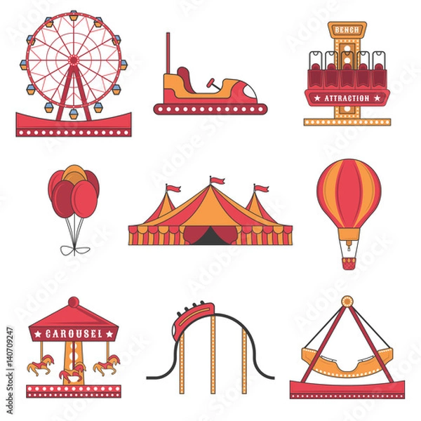 Obraz Set of amusement park color icons