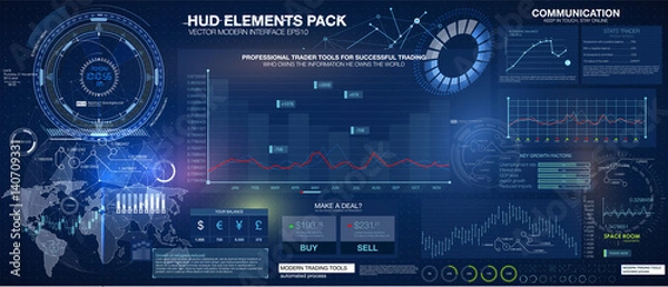 Fototapeta Set graphs and charts. Statistic and data, information infographic. HUD background outer space. infographic elements.