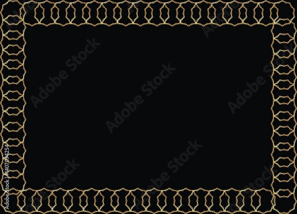 Fototapeta Square frame with traditional vintage Golden middle eastern  ornament. Ornament  gold frame on black background.  Vector gold frame ornament background. 