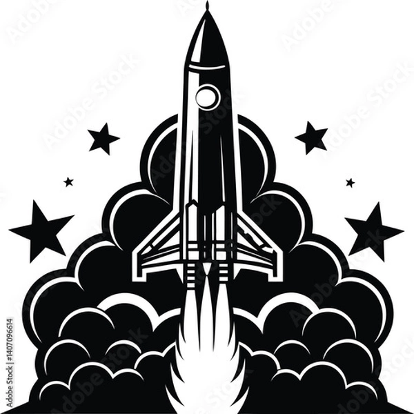 Obraz Rocket Launch Silhouette Vector | Space Exploration Design for Sci-Fi and Adventure Art