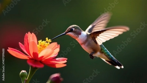Obraz Graceful hummingbird hovers midair to sip from vibrant flower