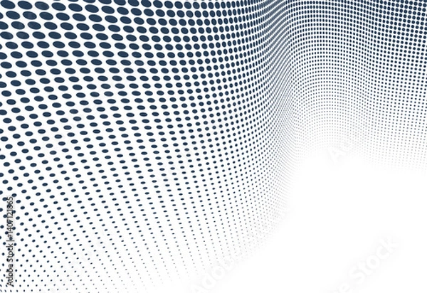 Obraz Dotted vector abstract background, black dots in perspective flow, dotty texture abstraction, big data technology image, single color cool backdrop.