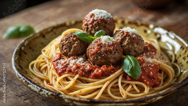 Obraz spaghetti with meatballs