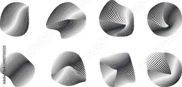 Obraz Abstract flow lines design elements . Fluid wavy shape . Glitched circle design . Striped linear objects . . Vector illustration