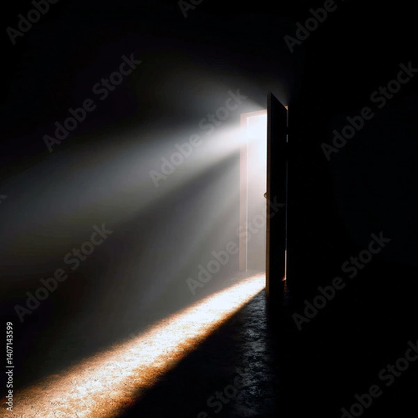 Obraz Open door light streaming through anticipation album artwork for song cover. Generative AI