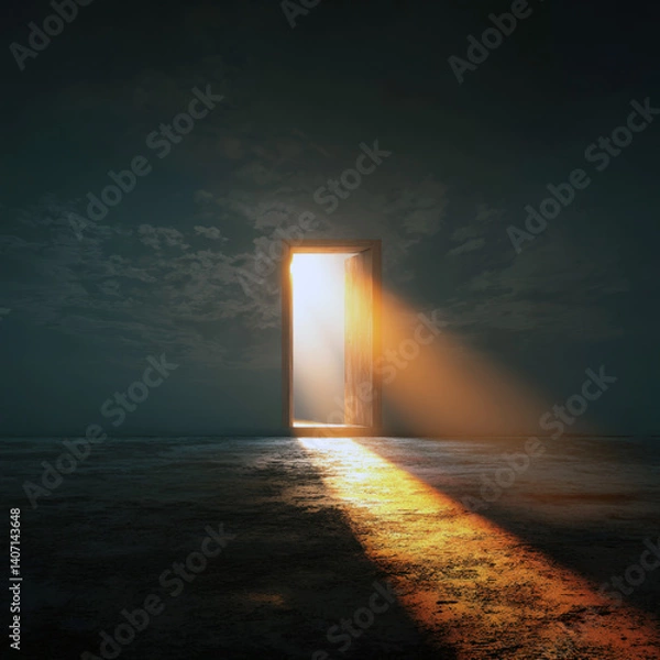 Obraz Open door light streaming through anticipation album artwork for song cover. Generative AI