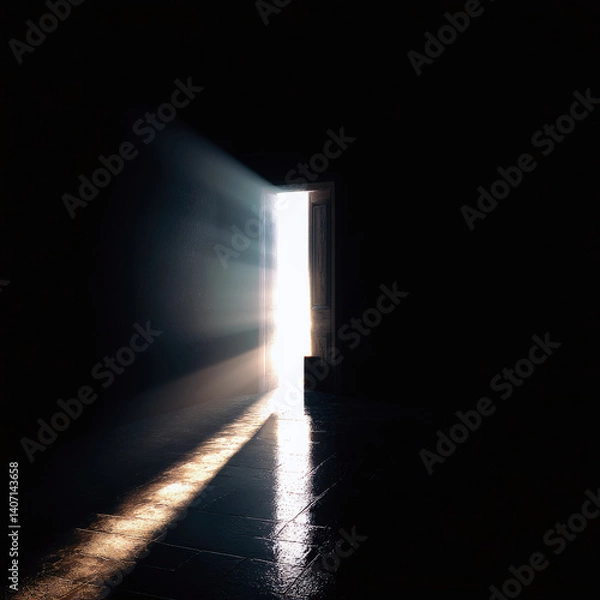 Obraz Open door light streaming through anticipation album artwork for song cover. Generative AI