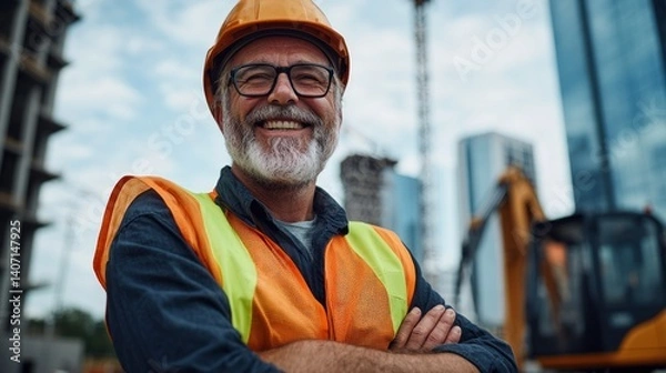Obraz This is an image of a man standing on a construction site.