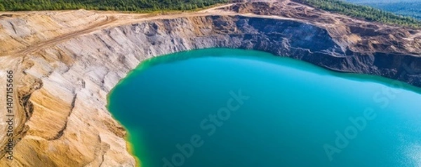Fototapeta Cyanide-laced mine tailings pond, chemical disaster visual, toxic industrial byproduct