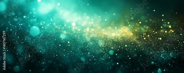 Fototapeta Dark green blue glowing grainy gradient background noise texture backdrop webpage header banner design