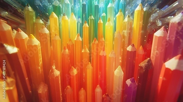 Obraz colorful array of pencils organized in artistic arrangement showcasing vibrant spectrum ideal for school supplies and craft projects