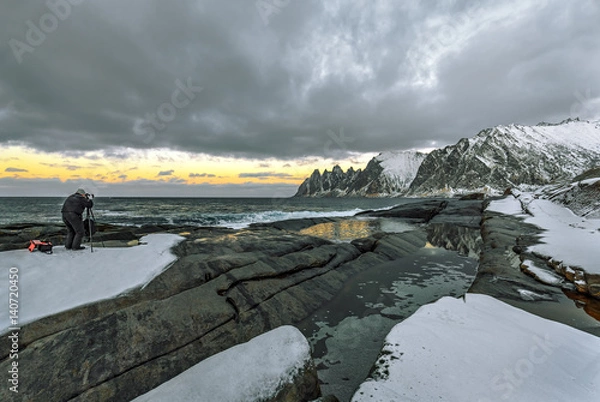 Fototapeta Winter view to fjord on Senja island, Troms county - Norway