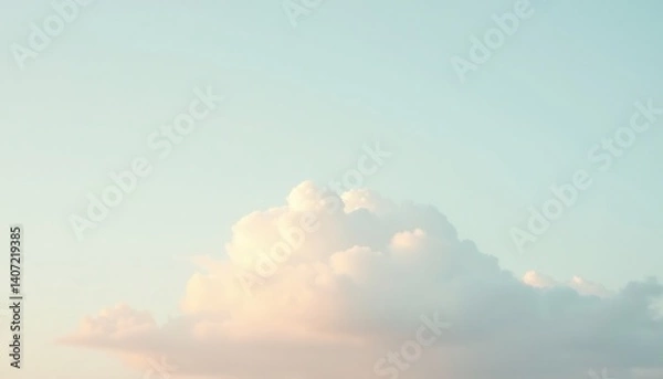 Obraz Pastel Sky and Cloud: A single, fluffy cumulus cloud drifts serenely against a soft pastel sky, evoking feelings of peace and tranquility.