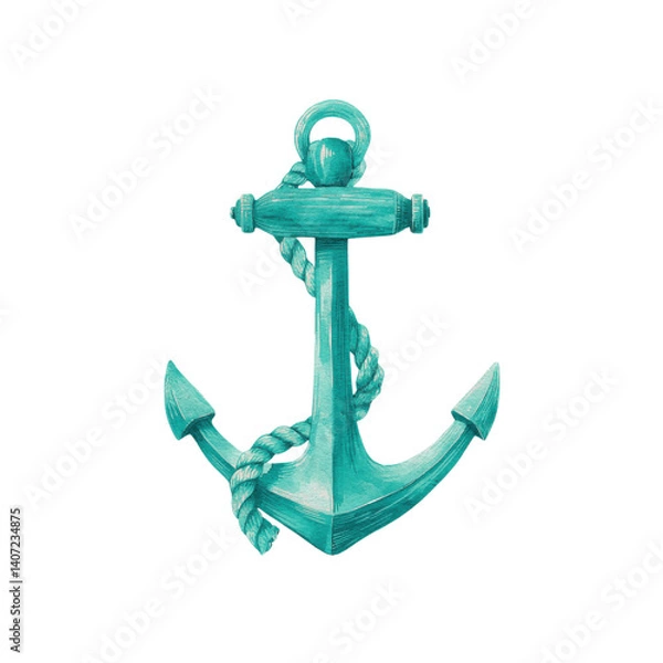 Obraz A vibrant turquoise anchor is prominently displayed, featuring intricate rope details, ideal for marine decor or design projects.