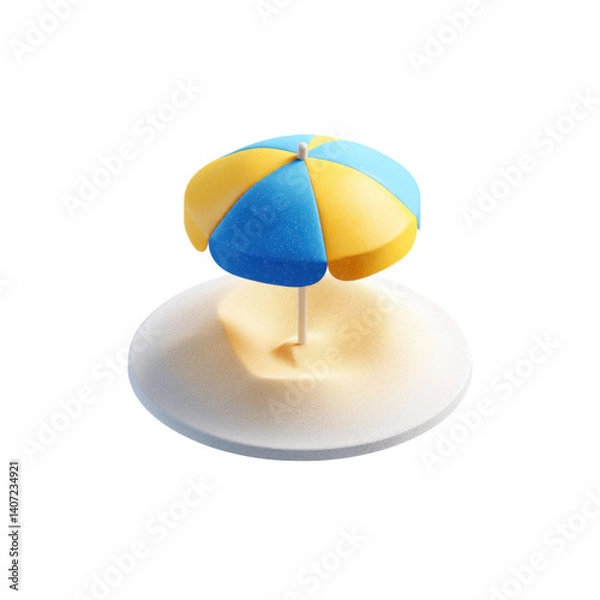 Obraz A colorful beach umbrella is set up on a sandy surface, evoking a cheerful summer vibe ideal for relaxation and enjoyment.