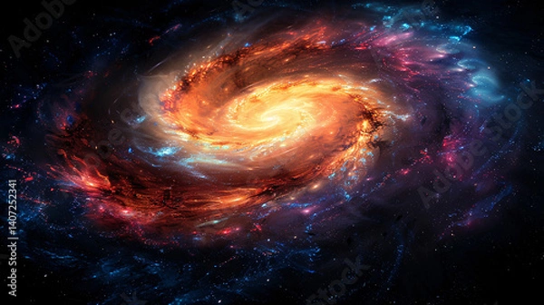 Obraz A mesmerizing spiral galaxy with glowing edges and vibrant cosmic colors, showcasing the beauty of the universe against a black background
