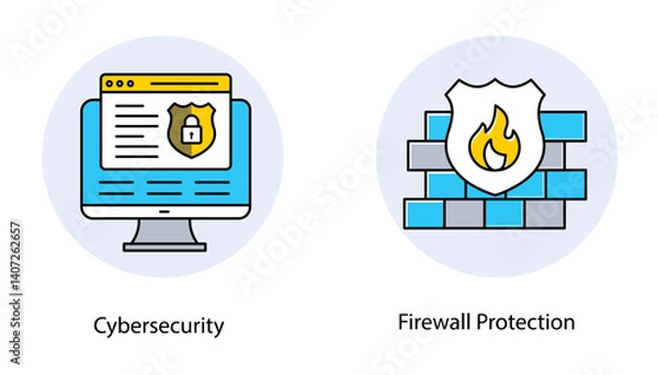 Obraz Cybersecurity Network Shield Firewall Block Attack Icon Vector Set