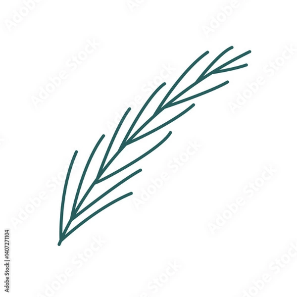 Fototapeta Fir tree branch on isolated white background. Vector illustration cartoon flat style