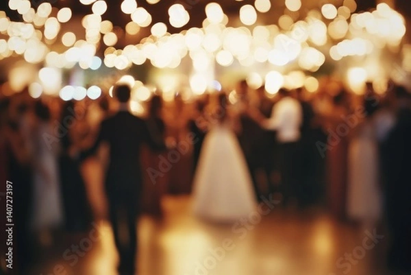 Obraz Blurred Festive Dance Party, Warm Lights, Romantic Atmosphere