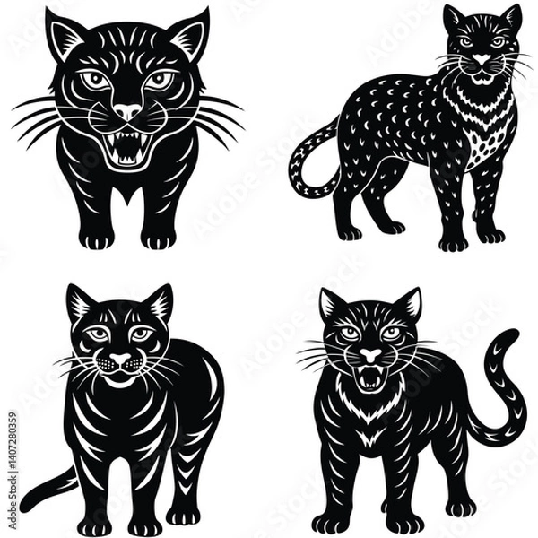 Fototapeta Wild Cat Vector Silhouetted Bundle Set Collection