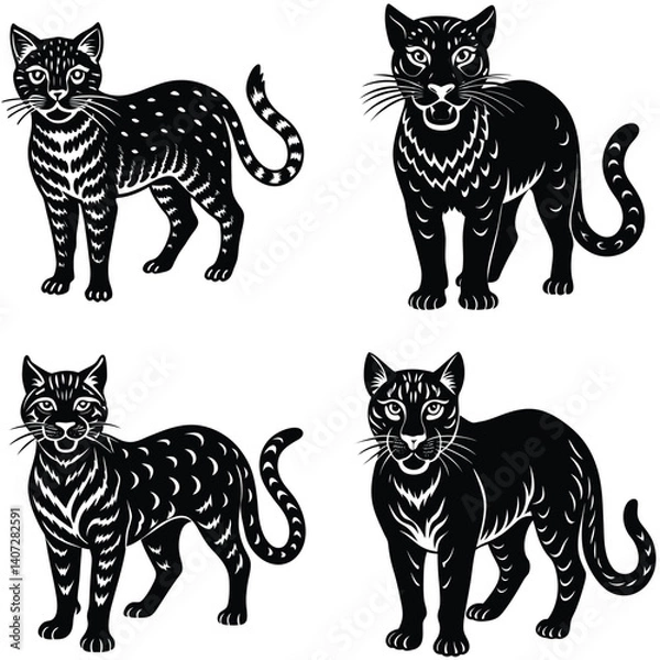 Fototapeta Wild Cat Vector Silhouetted Bundle Set Collection