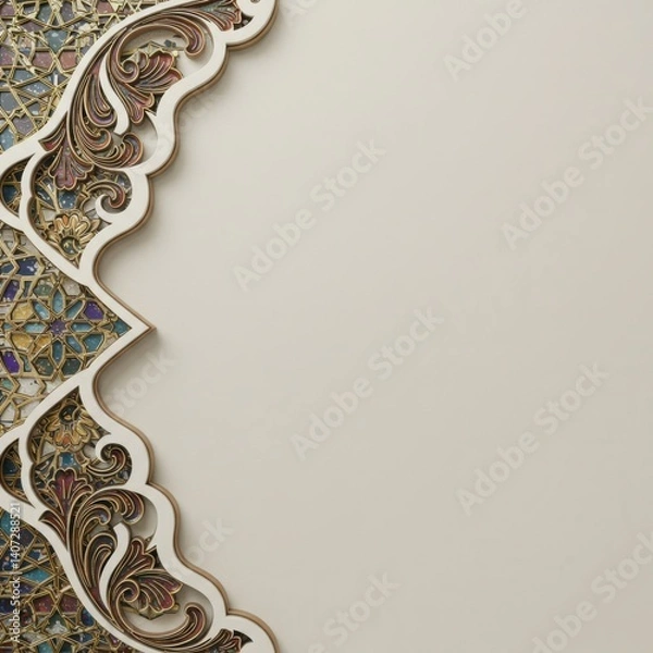 Fototapeta Elegant Islamic Art Design Background with Intricate Floral and Geometric Patterns, Ideal for Festive Celebrations or Religious Events