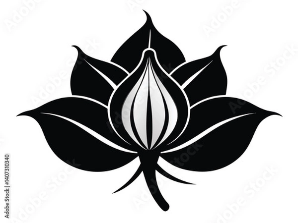 Fototapeta Vector black and white flower illustration, a floral design element often used in nature-inspired tattoo art and decoration