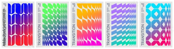 Fototapeta Abstract gradient geometric pattern graphic in brutalism aesthetics, Set minimalistic poster with vibrant postmodern ornament, Futuristic tech transition colorful shapes, cover template