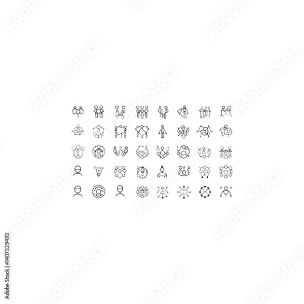 Fototapeta Big set of teamwork related line icons. Meeting, cooperation, together, support etc.