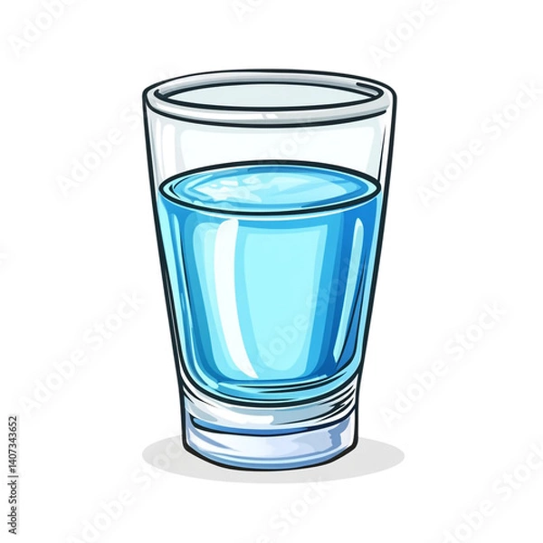Fototapeta A glass of clear blue liquid in a short glass sits on a white surface